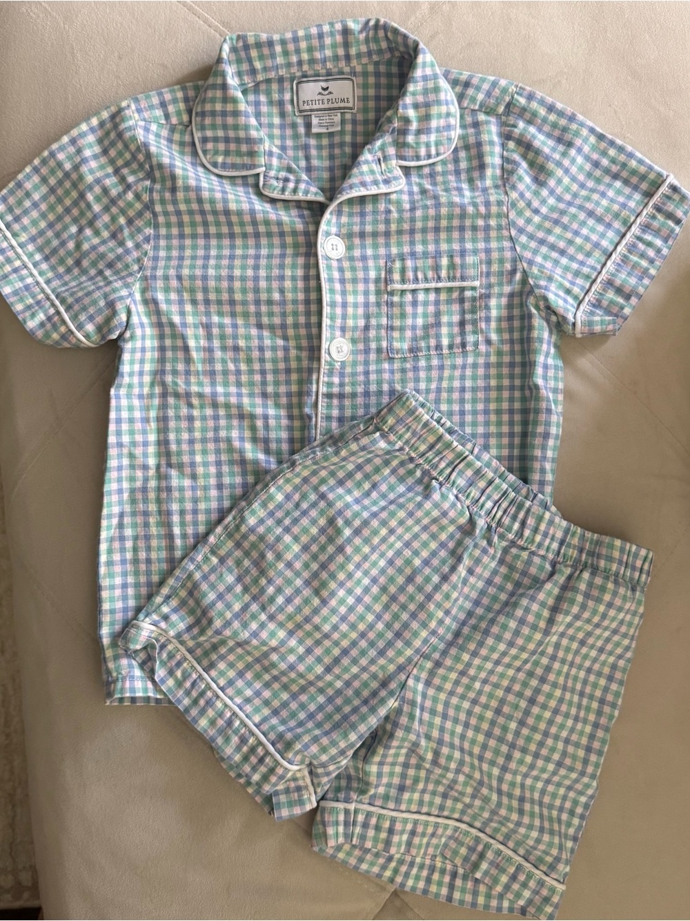 Petite Plume Pastel Gingham Short Pajama Set